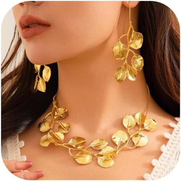 Gold Jewelry Sets for Women Necklace and Earring Set Dainty Big Floral motif - Picture 1 of 6